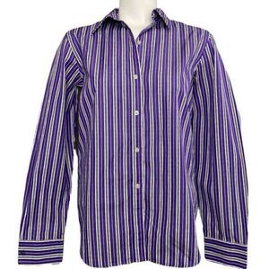 Ralph‎ Lauren Button-Front Shirt Top Women's MEDIUM Purple Black White Cotton